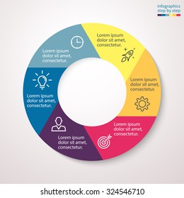 Pie chart, graph, diagram with 6 steps, options, parts, processes. Vector business template for presentation and training.