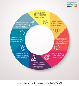 Pie chart, graph, diagram with 8 steps, options, parts, processes. Vector business template for presentation and training.