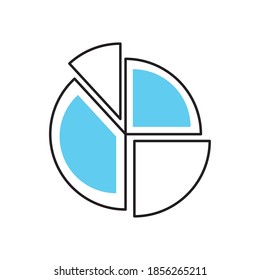 pie chart graph icon over white background, half line half color style, vector illustration