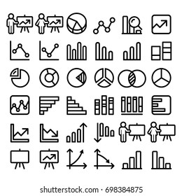 Pie chart, graph, presentation black line icons set - business, finance concept - big pack 