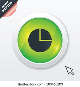 Pie chart graph sign icon. Diagram button. Green shiny button. Modern UI website button with mouse cursor pointer. Vector