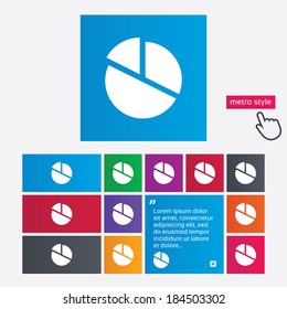 Pie chart graph sign icon. Diagram button. Metro style buttons. Modern interface website buttons with hand cursor pointer. Vector