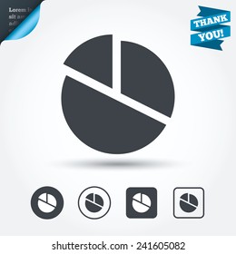 Pie chart graph sign icon. Diagram button. Circle and square buttons. Flat design set. Thank you ribbon. Vector