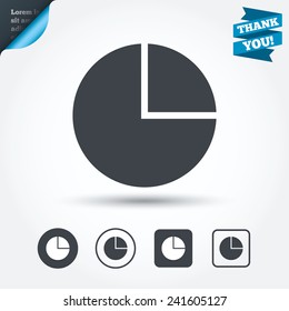 Pie chart graph sign icon. Diagram button. Circle and square buttons. Flat design set. Thank you ribbon. Vector