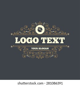 Pie chart graph sign icon. Diagram button. Flourishes calligraphic ornament. Vector