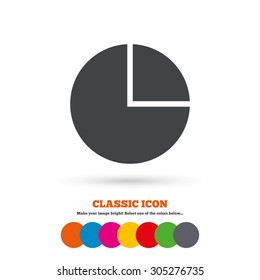 Pie chart graph sign icon. Diagram button. Classic flat icon. Colored circles. Vector