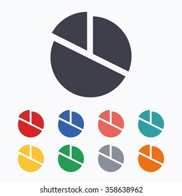 Pie chart graph sign icon. Diagram button. Colored flat icons on white background.