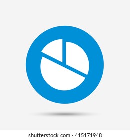 Pie chart graph sign icon. Diagram button. Blue circle button with icon. Vector