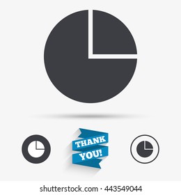 Pie chart graph sign icon. Diagram button. Flat icons. Buttons with icons. Thank you ribbon. Vector