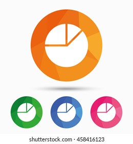 Pie chart graph sign icon. Diagram button. Triangular low poly button with flat icon. Vector