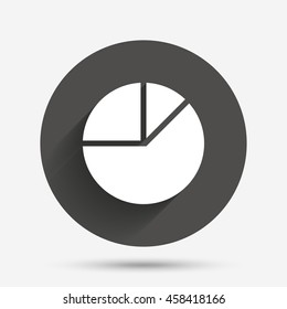 Pie chart graph sign icon. Diagram button. Circle flat button with shadow. Vector