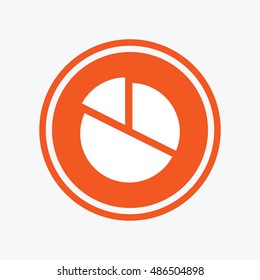 Pie chart graph sign icon. Diagram button. Graphic design element. Flat pie chart symbol on the round button. Vector