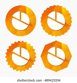 Pie chart graph sign icon. Diagram button. Triangular low poly buttons with flat icon. Vector
