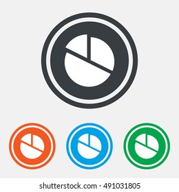 Pie chart graph sign icon. Diagram button. Graphic design web element. Flat pie chart symbol on the round button. Vector