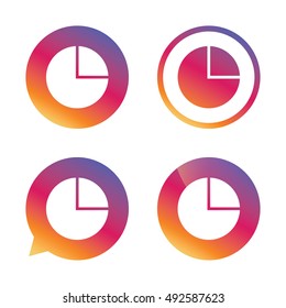 Pie chart graph sign icon. Diagram button. Gradient buttons with flat icon. Speech bubble sign. Vector