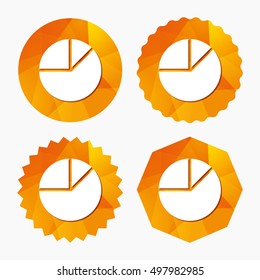 Pie chart graph sign icon. Diagram button. Triangular low poly buttons with flat icon. Vector