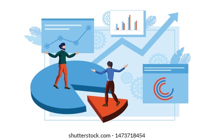 pie chart and growth discussion vector illustration concept