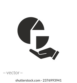 pie chart with hand icon, market share, get your share, business analytics, flat symbol - vector illustration