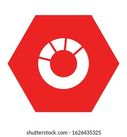 Pie chart and hexagon on white