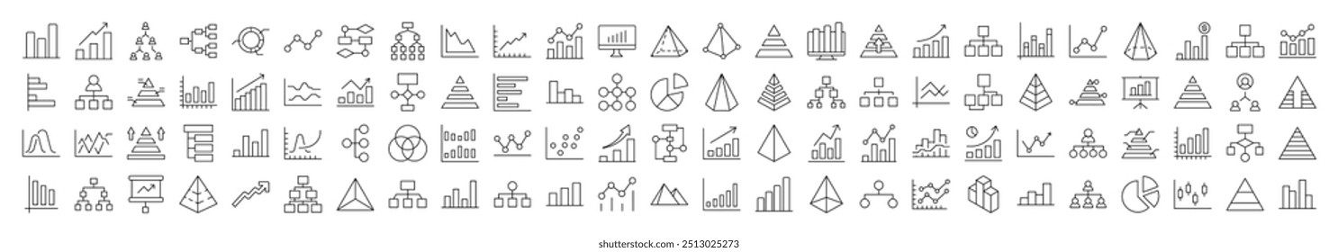 Pie Chart, Hierarchy, Pyramid Pack of Thin Icons. Editable Stroke. Suitable for Web Sites, Books, Cards, Apps