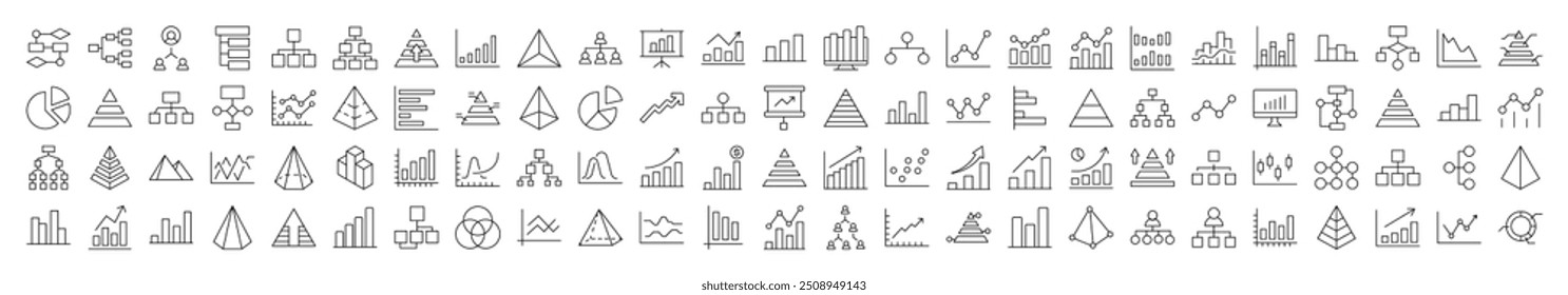 Pie Chart, Hierarchy, Pyramid Simple Isolated Line Icons Collection. Editable Stroke. Suitable for Web Sites, Books, Cards, Apps