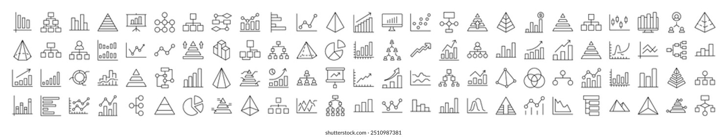 Pie Chart, Hierarchy, Pyramid Thin Icons Collection. Editable Stroke. Suitable for Web Sites, Books, Cards, Apps