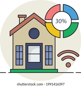 Pie Chart Home Improvement Concept, Interpretable Data Visualisation Vector Icon Design, Urban And Suburban House Symbol, Real Estate And Property Sign, Apartment And Mortgage Stock Illustration