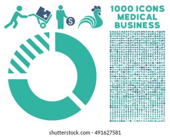 Pie Chart icon with 1000 medical commerce cobalt and cyan vector design elements. Design style is flat bicolor symbols, white background.