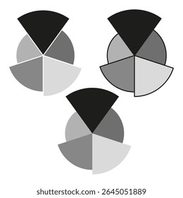 Pie chart icon. Black gray vector. Diagram layout symbol. Abstract graphic shape.