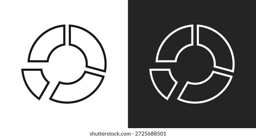 Icono de gráfico circular en estilo de línea en blanco y negro