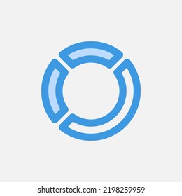 Icono de gráfico circular en azul sobre la interfaz de usuario, uso para presentación de aplicación móvil del sitio web