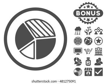 Pie Chart icon with bonus. Vector illustration style is flat iconic symbols, gray color, white background.