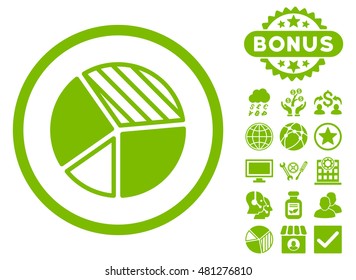 Pie Chart icon with bonus. Vector illustration style is flat iconic symbols, eco green color, white background.