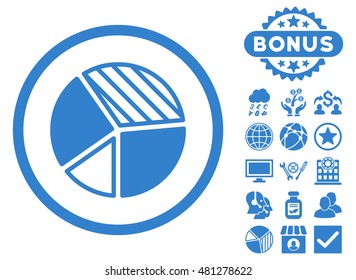 Pie Chart icon with bonus. Vector illustration style is flat iconic symbols, cobalt color, white background.