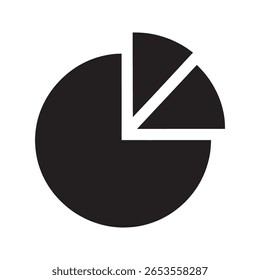 Ícone de gráfico de pizza para análise de dados corporativos representando estatísticas e participação de mercado em um relatório financeiro para uma apresentação e ícone de glifo sólido de vetor de análise
