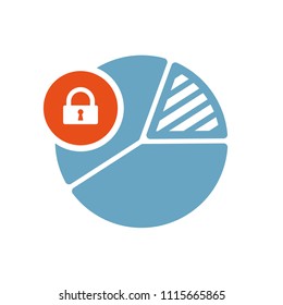 Pie chart icon, business icon with padlock sign. Pie chart icon and security, protection, privacy symbol. Vector illustration