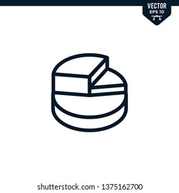 Pie chart icon collection in outlined or line art style, editable stroke vector