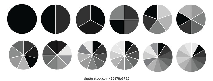 Colección de iconos de gráfico circular: diagrama de infografía de Vector para análisis de negocios, visualización de datos financieros, estadísticas de marketing, informe de crecimiento e ilustración de diseño de presentación moderna