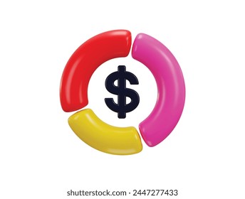 Icono de gráfico circular con signo de dólar Ilustración vectorial de representación 3d