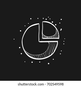 Pie chart icon in doodle sketch lines. Data report information office financial number presentation