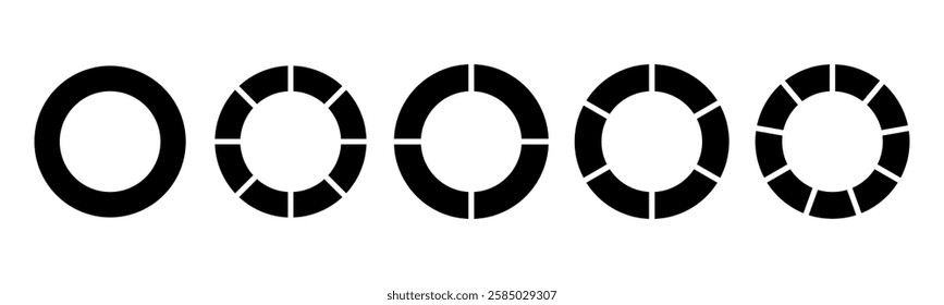 pie chart icon element set. Black round pie chart for infographic, pie portion or pizza slice. circle section for business presentation concept. 