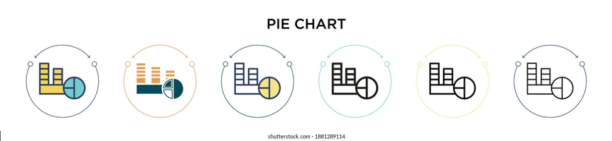 Pie chart icon in filled, thin line, outline and stroke style. Vector illustration of two colored and black pie chart vector icons designs can be used for mobile, ui, web