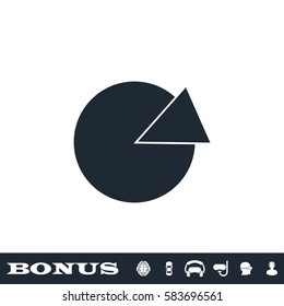 Pie chart icon flat. Black pictogram on white background. Vector illustration symbol and bonus button