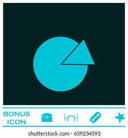 Pie chart icon flat. Blue pictogram on dark background. Vector illustration symbol and bonus icons