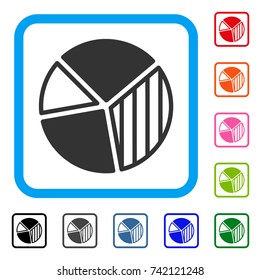 Pie Chart icon. Flat gray pictogram symbol in a light blue rounded rectangular frame. Black, gray, green, blue, red, orange color variants of Pie Chart vector.