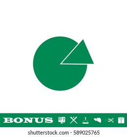 Pie chart icon flat. Green pictogram on white background. Vector illustration symbol and bonus button