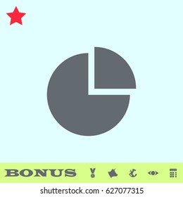 Pie Chart icon flat. Grey pictogram on blue background. Vector illustration symbol and bonus buttons medal, cow, earth, eye, calculator