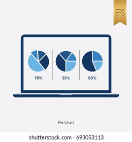 Pie Chart Icon Flat Isolated and Laptop Symbol Info Graphic Element 