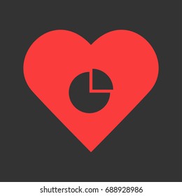 Pie Chart icon flat. Simple pictogram on heart background. Vector illustration symbol