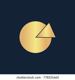 Pie chart icon flat. Simple gold pictogram on dark background. Vector illustration symbol
